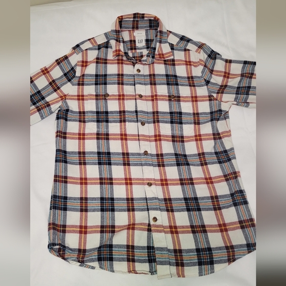 GAP Untucked Long Sleeve Multicolor Plaid Button Down Shirt Top- Men's Size Med - Picture 4 of 8